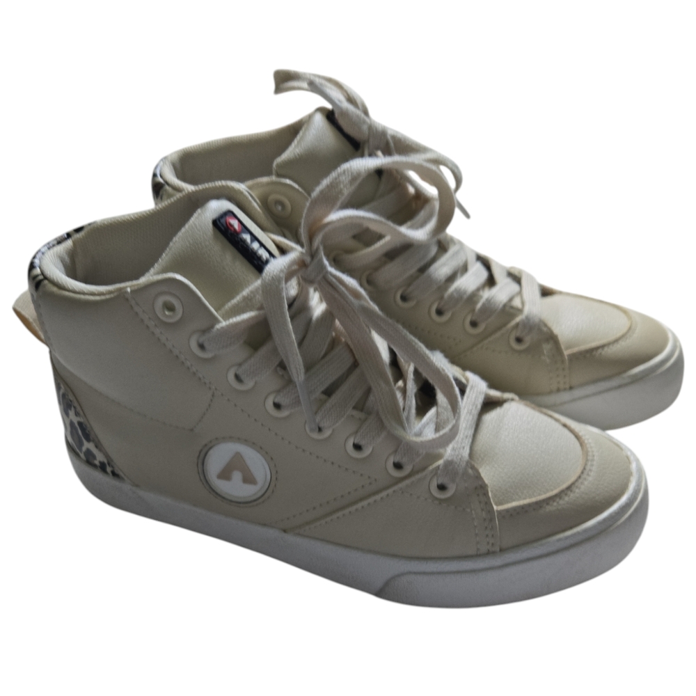Airwalk Size 6 Cream and Brown High-Top Sneakers with Lace-Up Design